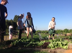 leerlingen in de schooltuin